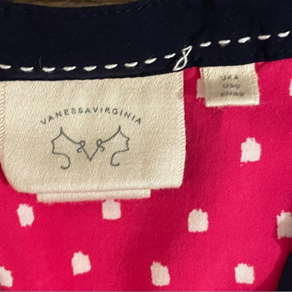 Anthropologie Vanessa Virginia Lightweight Dot Blouse Pink White Navy Blue Sz 0 - Picture 7 of 10